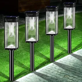 ALFIOT Solar Pathway Lights Outdoor,6 Pack Bright Solar Lights Outdoor, IP65 Waterproof Auto On/Off Solar Garden Lights Solar Powered Landscape Lighting for Yard Patio Walkway Driveway Pathway - Black