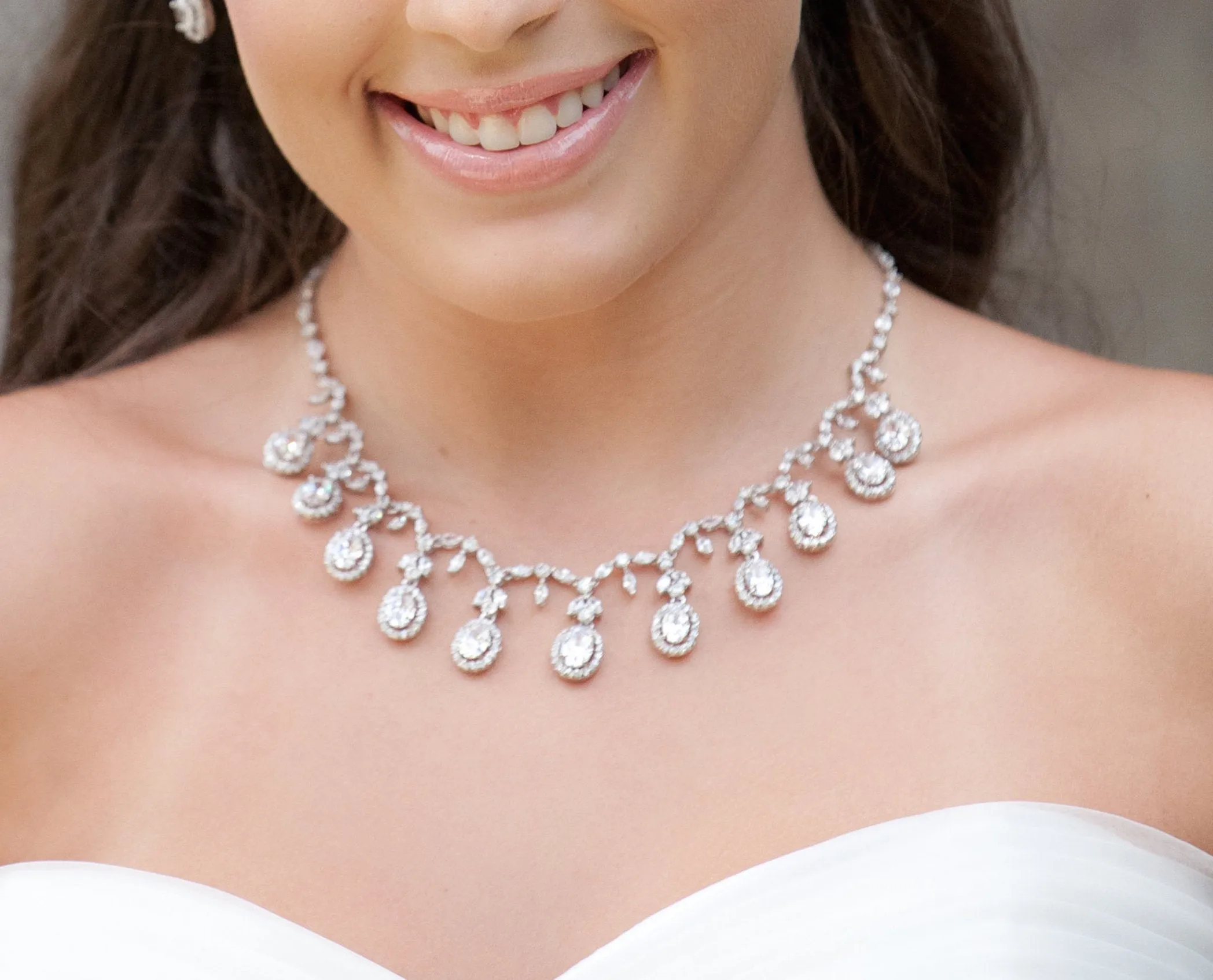 Ansley Bridal Necklace and Drop Earring and Bracelet Set
