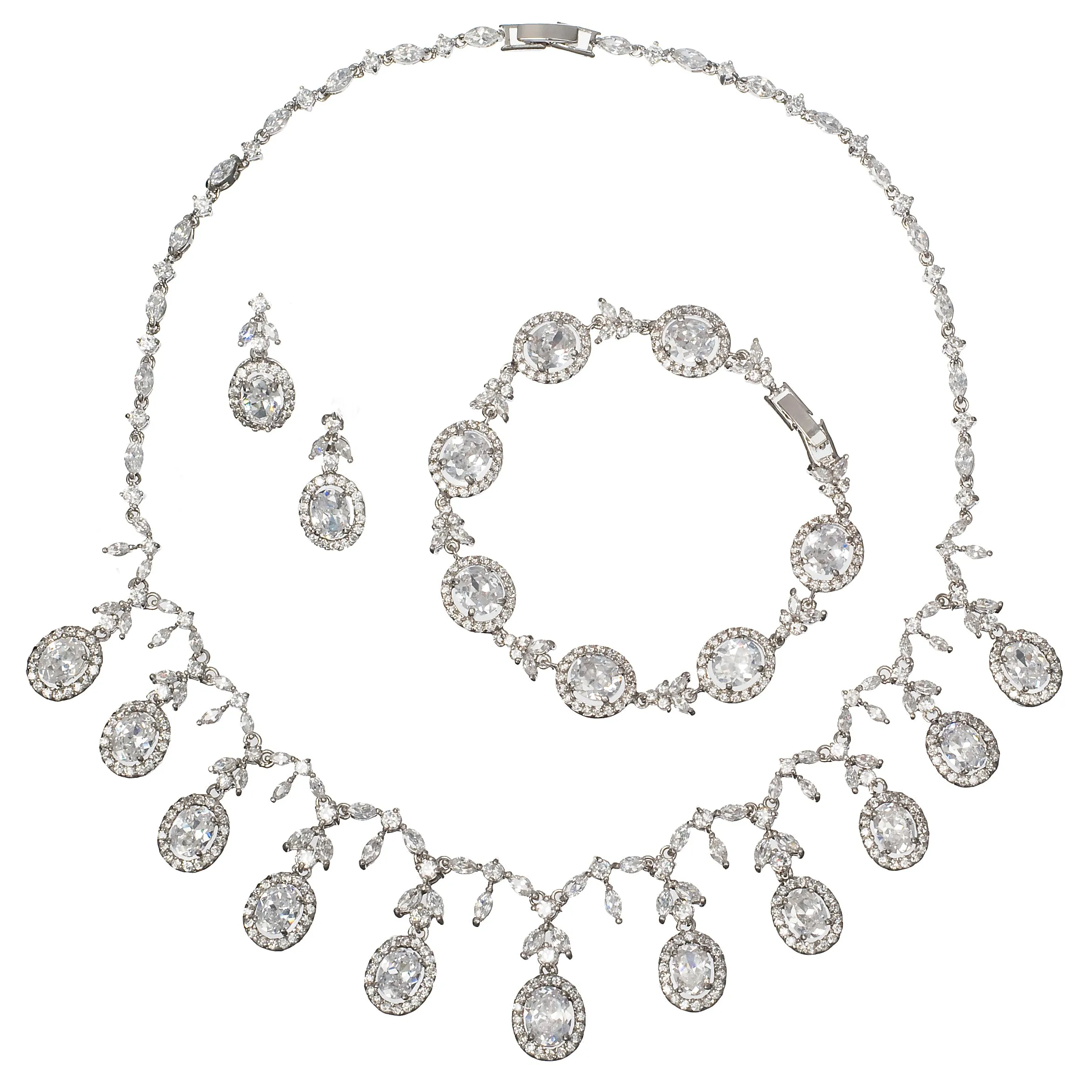 Ansley Bridal Necklace and Drop Earring and Bracelet Set