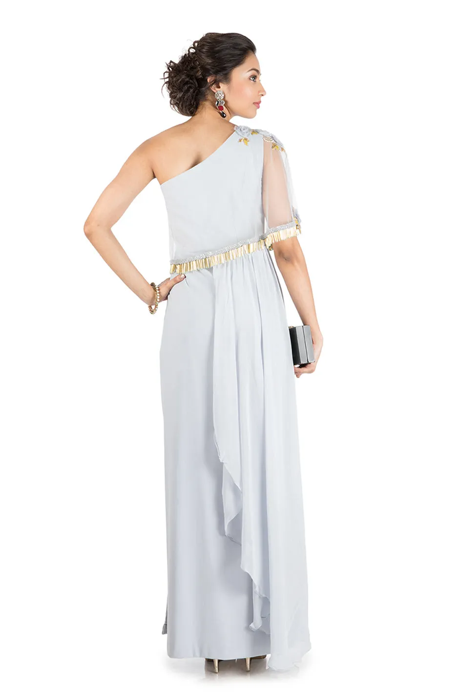 Anushree Agarwal Grey Cape Gown