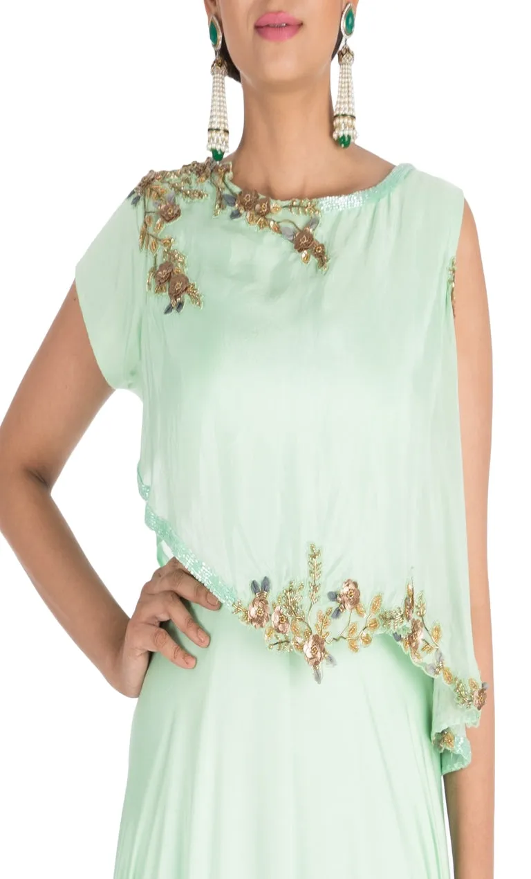 Anushree Agarwal Light Green Cape Dress