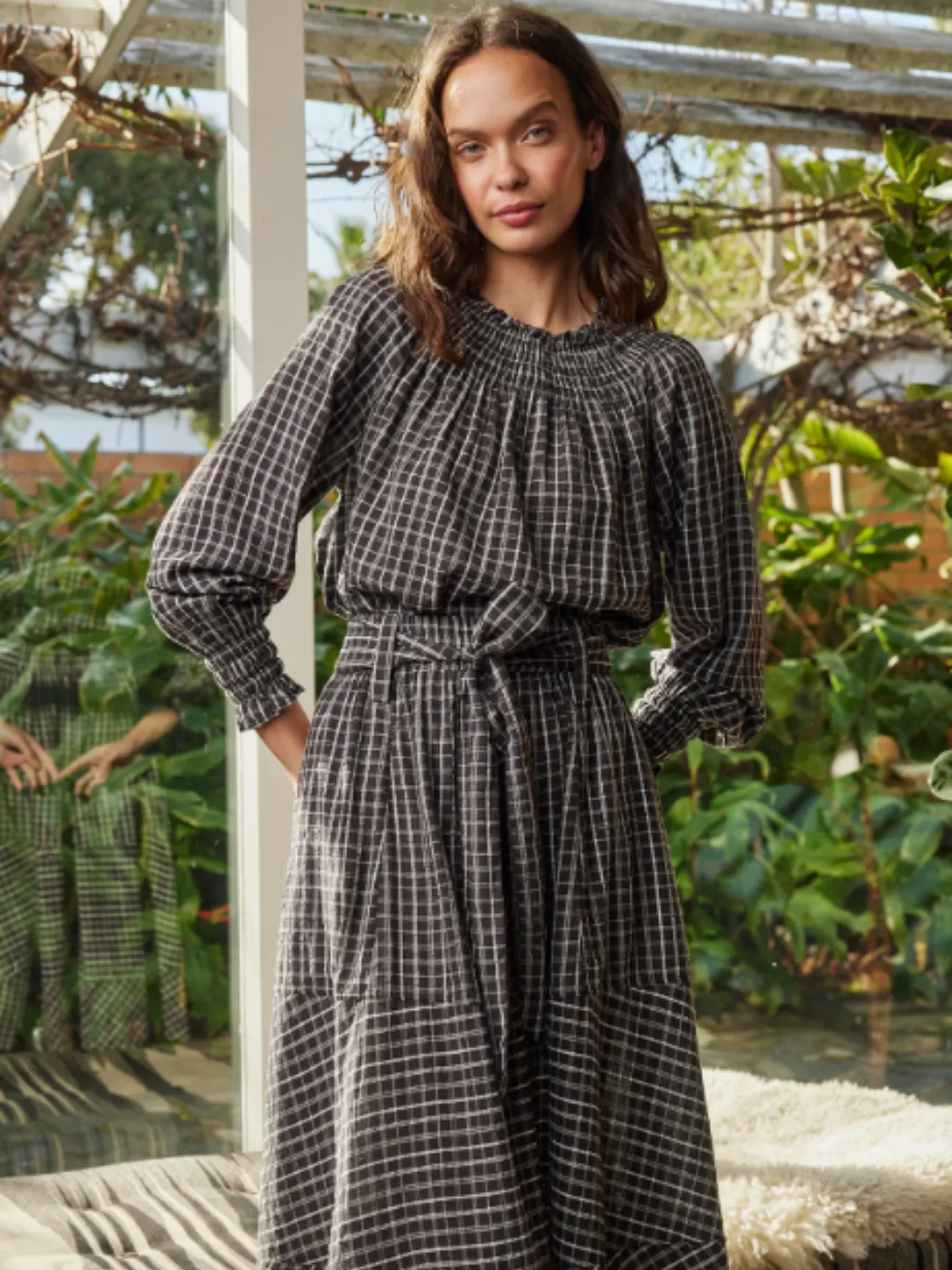 AW24 Rowena Shirred Blouse Smoky Check
