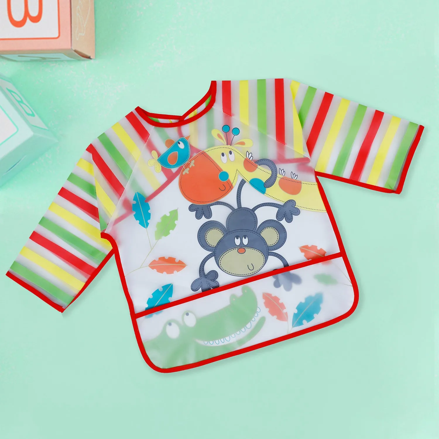 Baby Moo Crocodile Long Sleeves Waterproof Wear Me Bib - Red