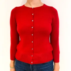Berry Red Cashmere Crew Neck Cardigan Small
