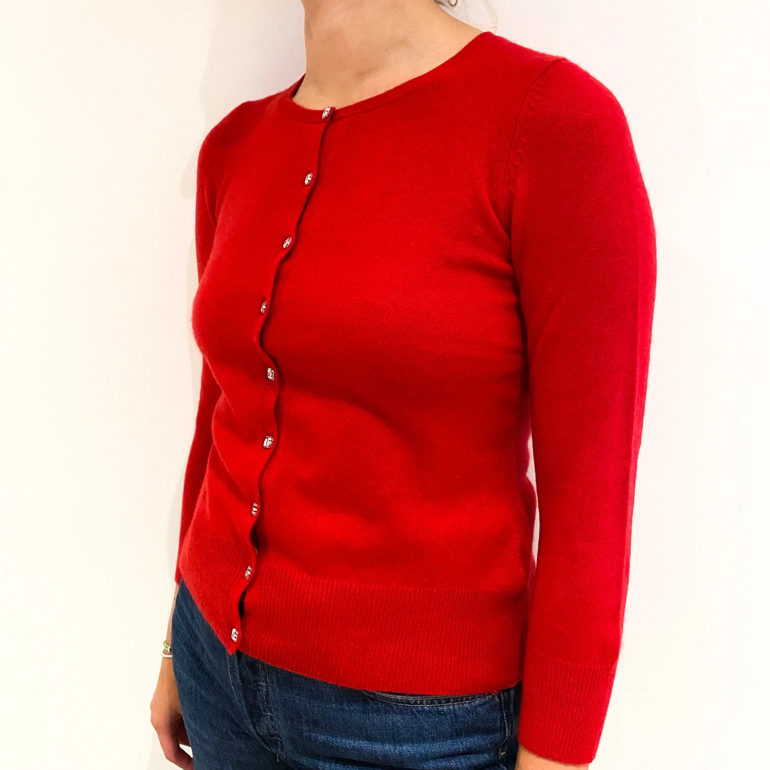 Berry Red Cashmere Crew Neck Cardigan Small