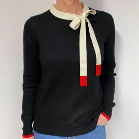 Black and Cream Cashmere Neck Tie Jumper Medium
