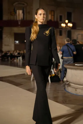 Black Blazer with Flared Pants