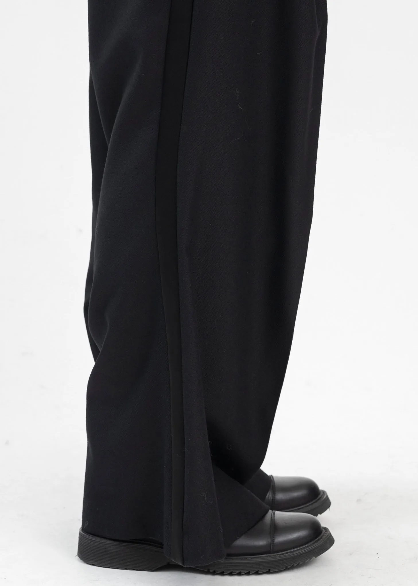 BLACK FLARE LEG TUXEDO TROUSERS