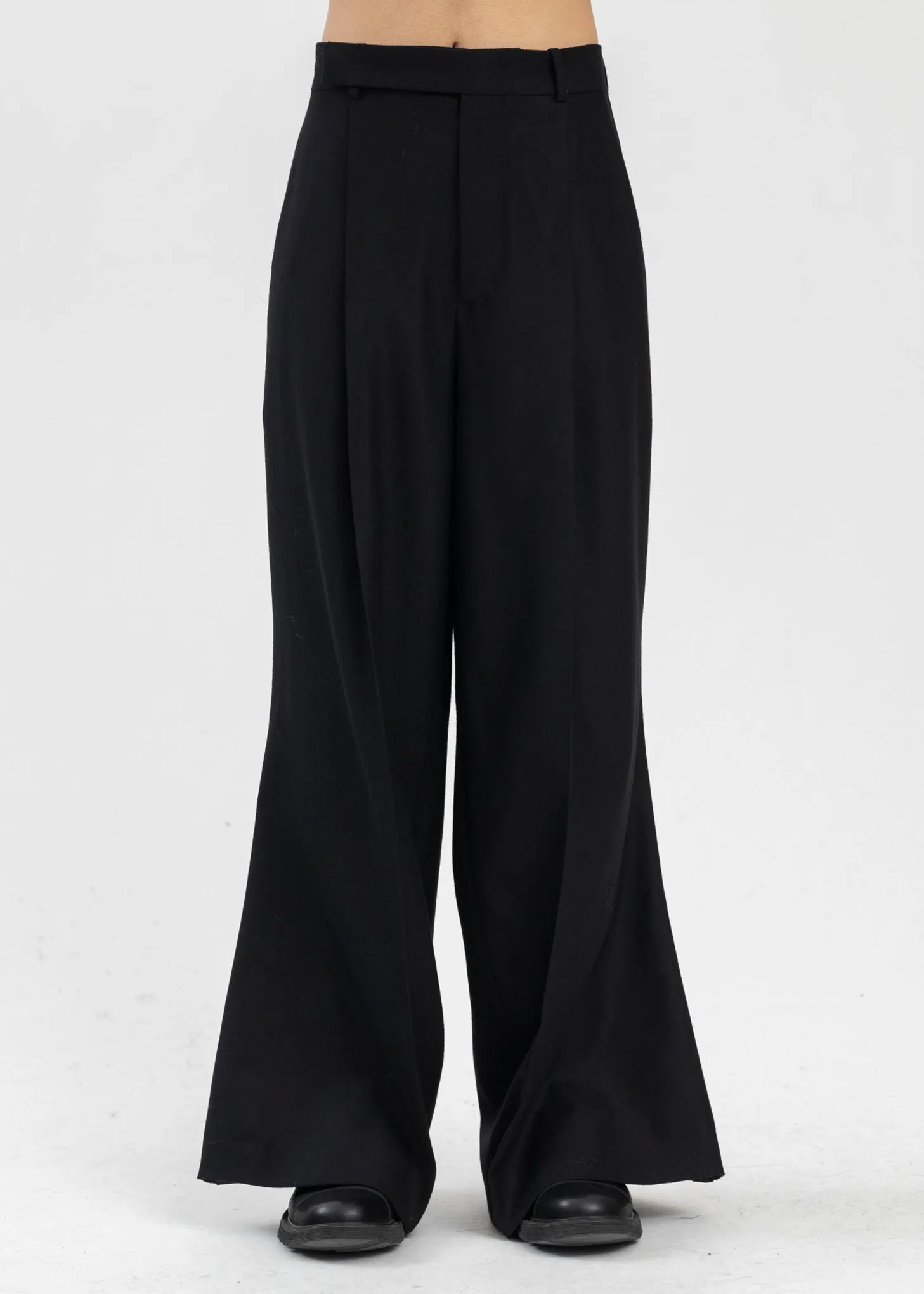 BLACK FLARE LEG TUXEDO TROUSERS