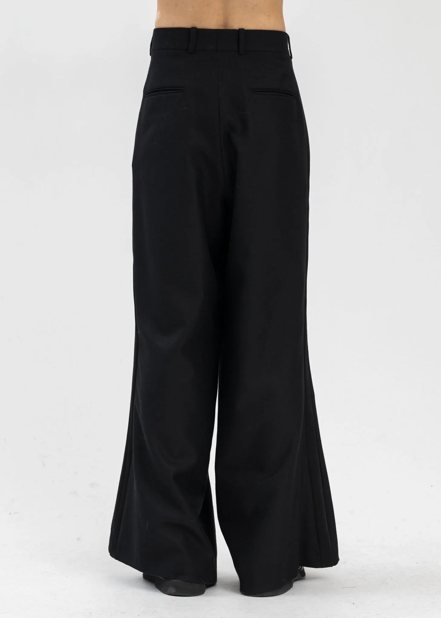 BLACK FLARE LEG TUXEDO TROUSERS