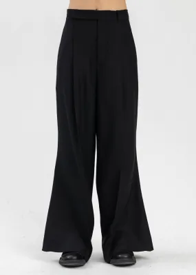 BLACK FLARE LEG TUXEDO TROUSERS