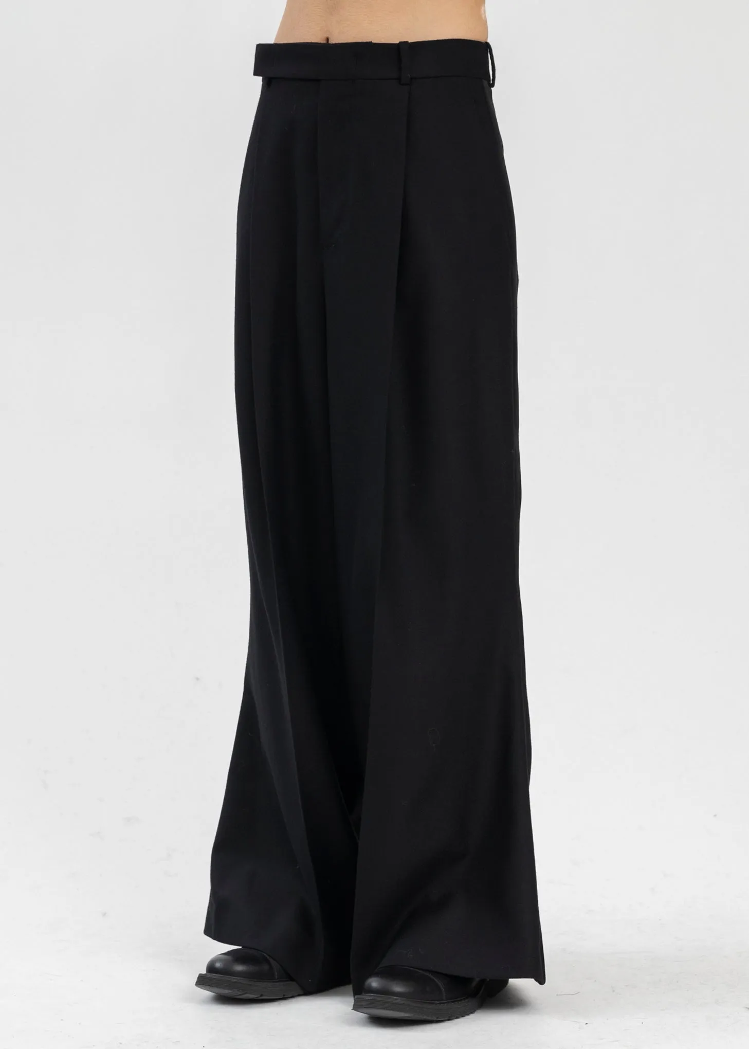 BLACK FLARE LEG TUXEDO TROUSERS