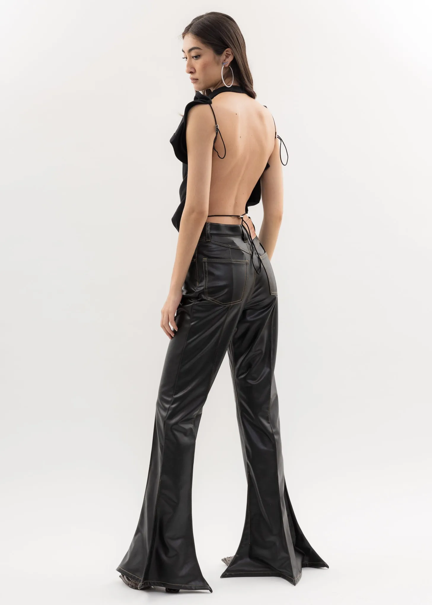 Black LEATHER TRUMPET Pants