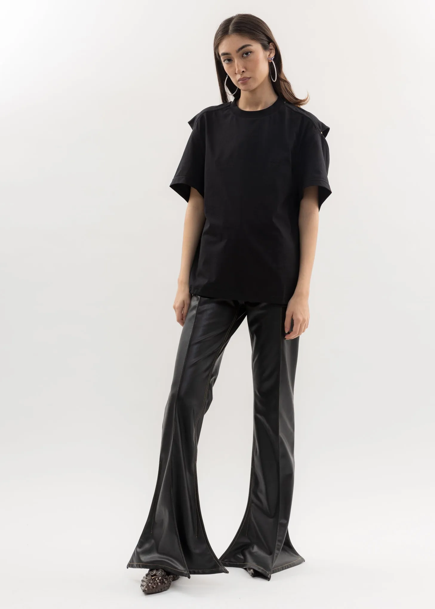 Black LEATHER TRUMPET Pants