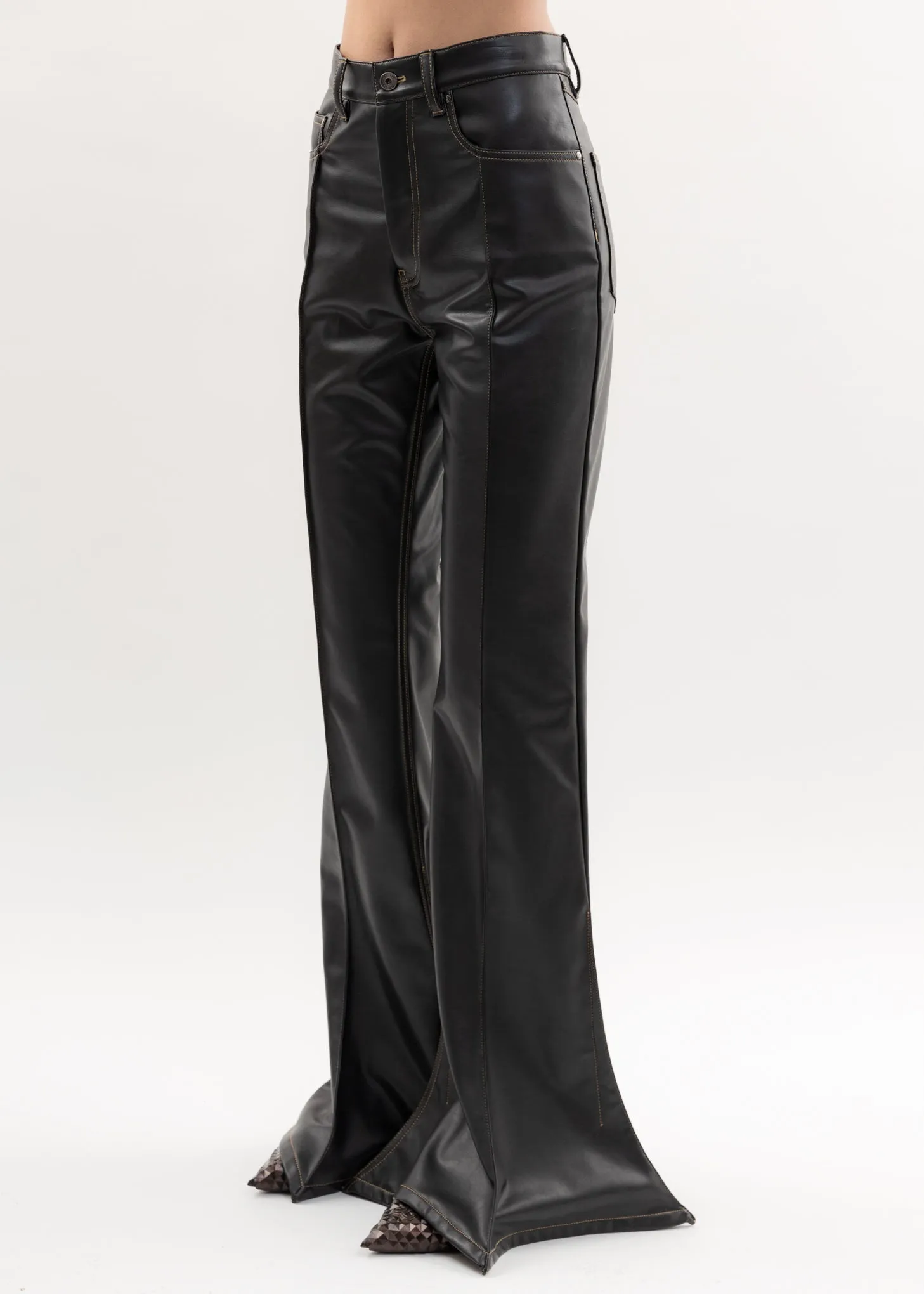 Black LEATHER TRUMPET Pants