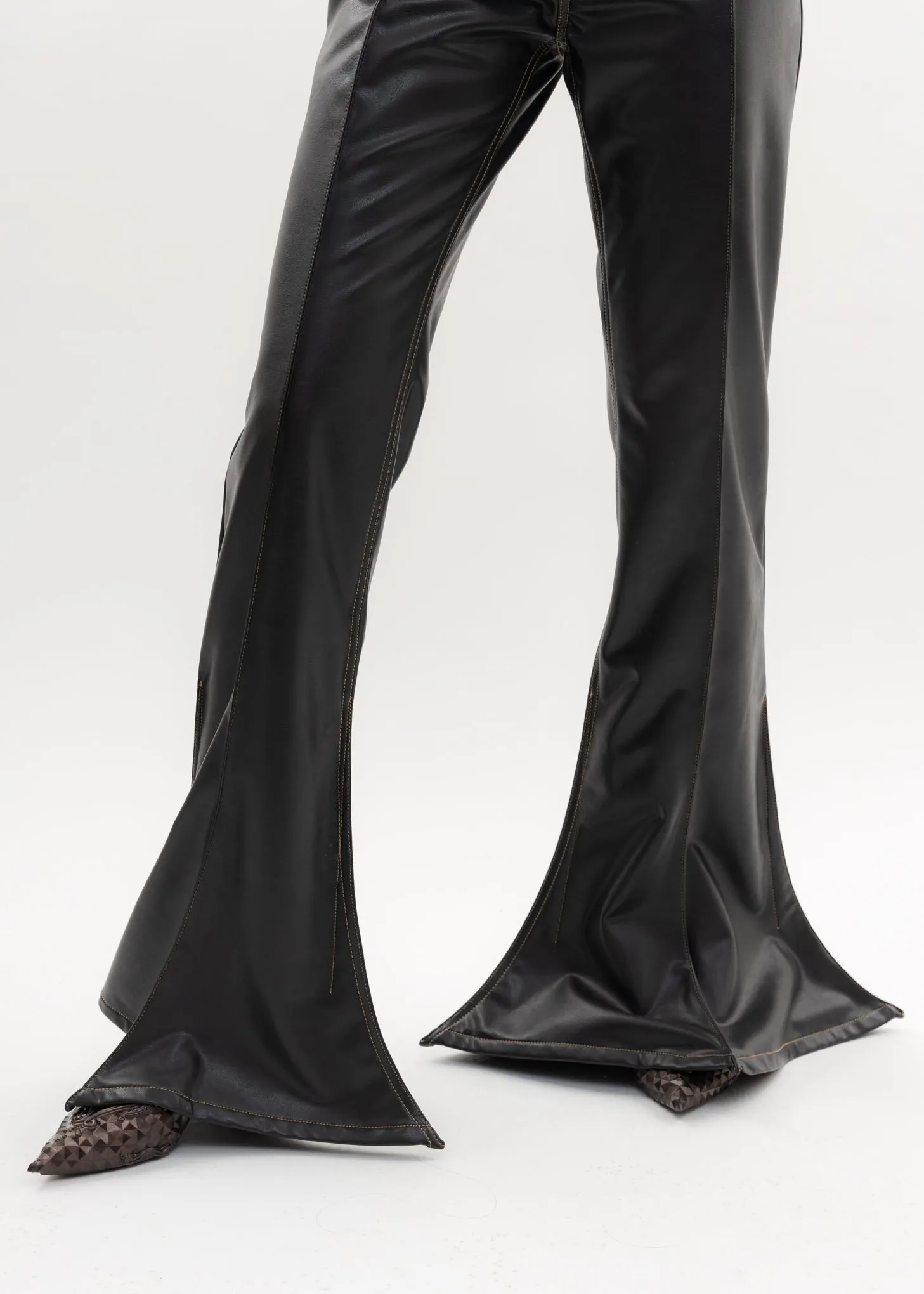 Black LEATHER TRUMPET Pants