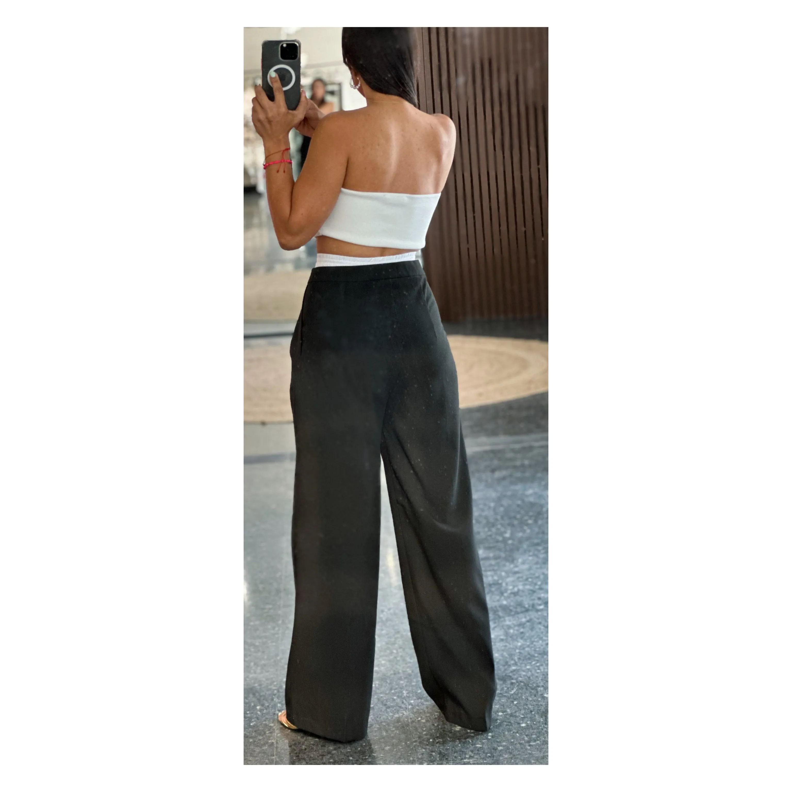BLACK PANTS WITH WHITE WAISTBAND
