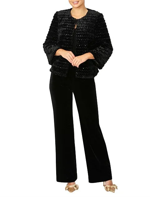 Black Sequin Faux Fur Jacket IA17202-CLEARANCE