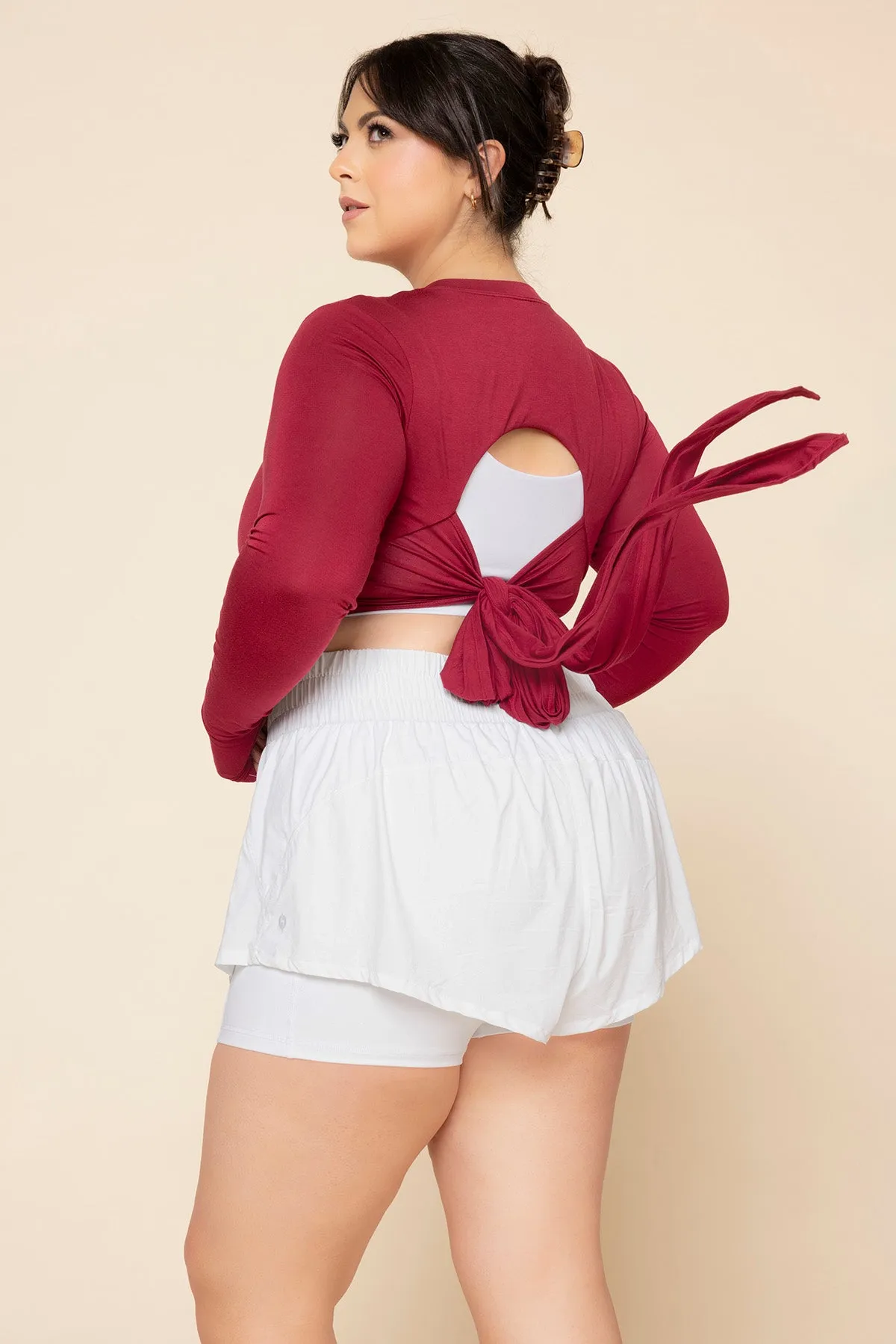 Bow Back Reversible Long Sleeve Top - Ruby