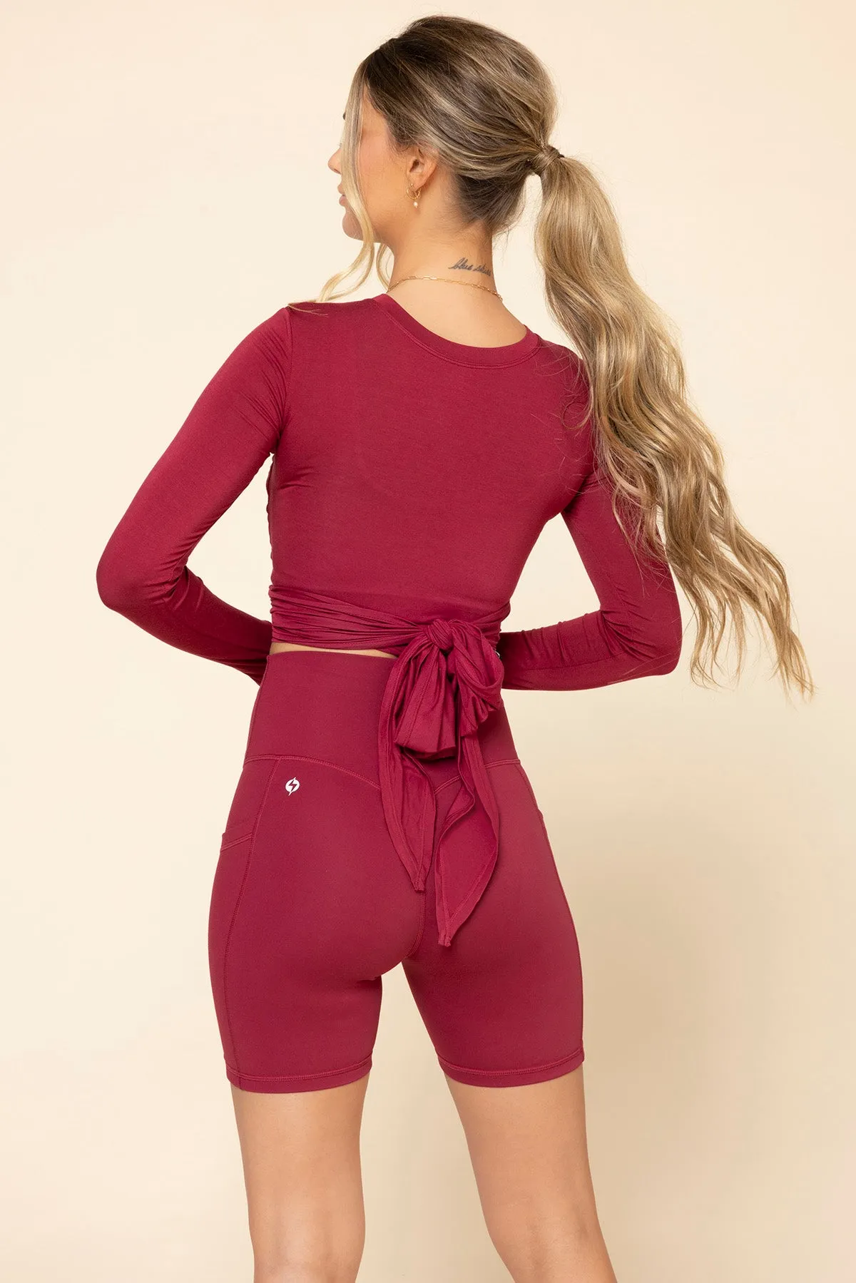 Bow Back Reversible Long Sleeve Top - Ruby