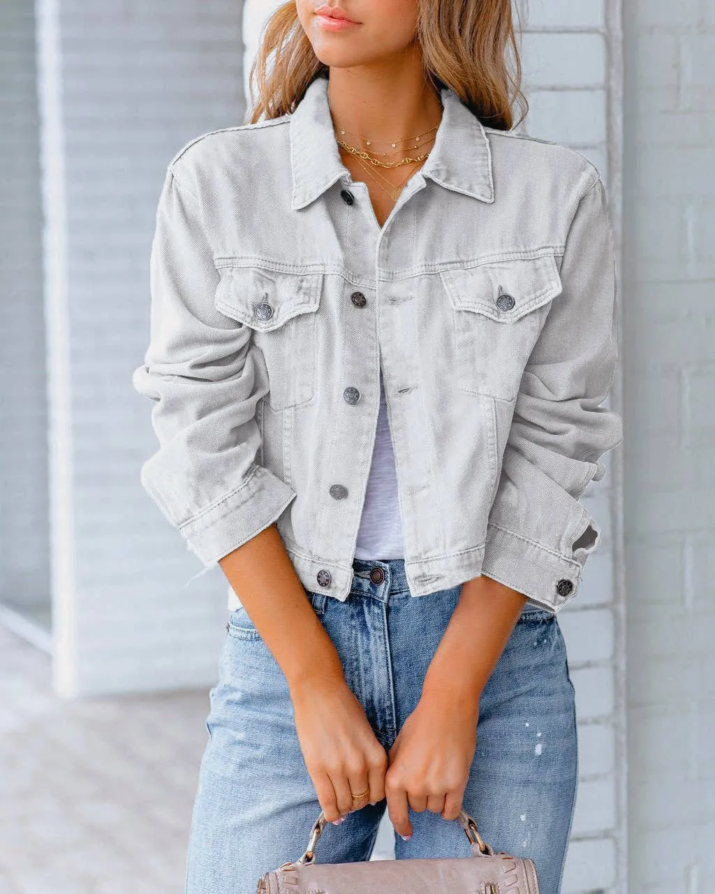 Button Slim Denim Jacket (Three Colors)