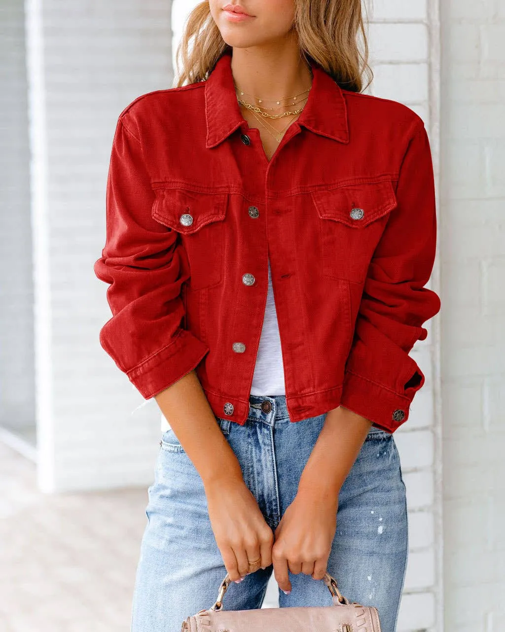 Button Slim Denim Jacket (Three Colors)
