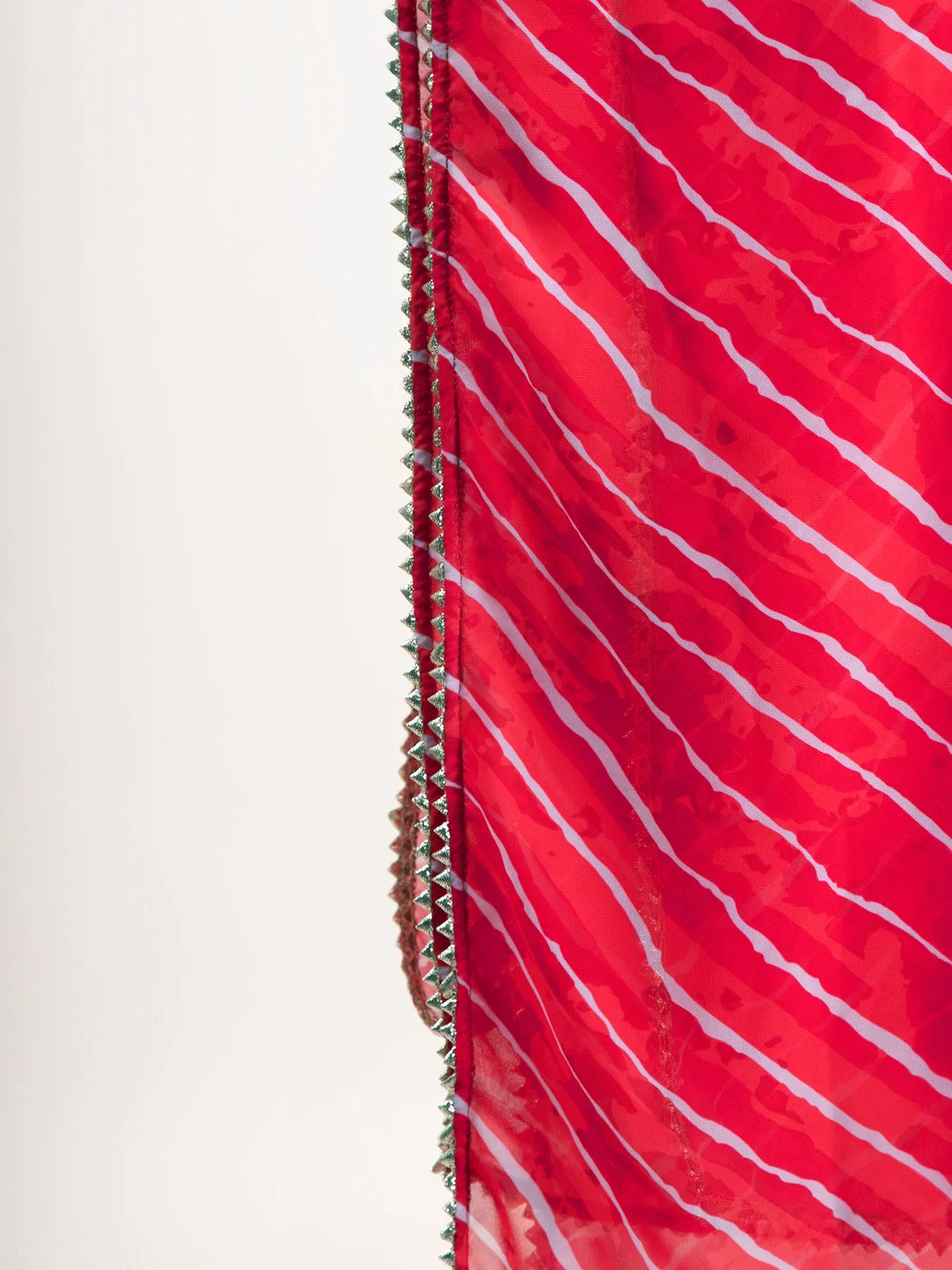 Chanderi Leheriya Kurta Set With Dupatta - Red