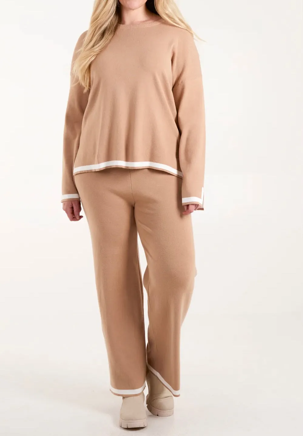Contrast Boarder Knitted Co-Ordinating Two Piece Set (2 Colours)