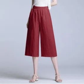 Cotton Blend Cropped Pants Women Summer Loose Wide Leg Straight Casual Pants