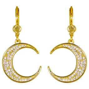 Crescent Moon CZ Leverback Earrings (Goldtone)
