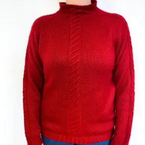 Crimson Red Chunky Cashmere Turtle Neck Jumper Large