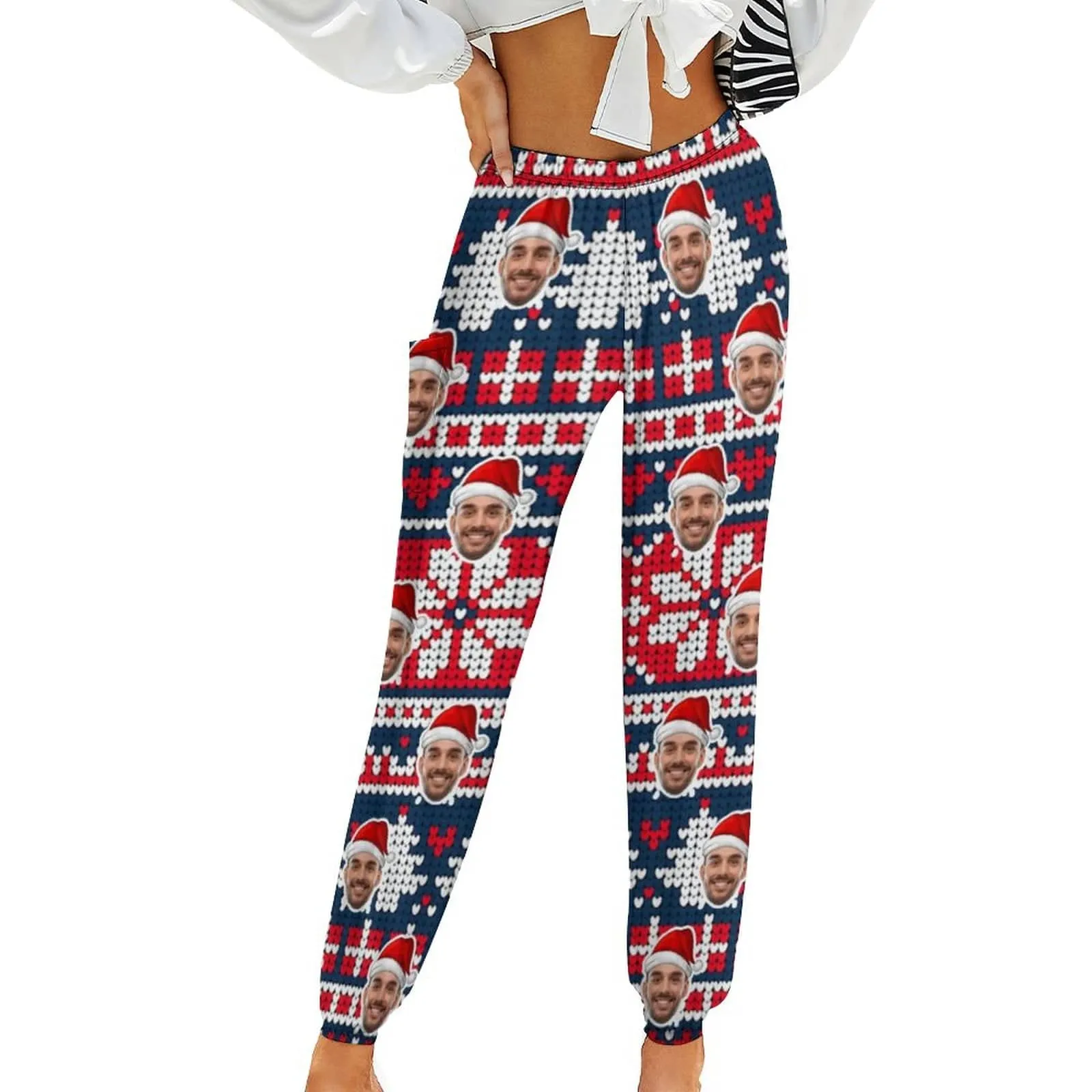 Custom Face Snowflake Christmas Elements Women's Jogger Casual Trousers Sport Pants With Pocket