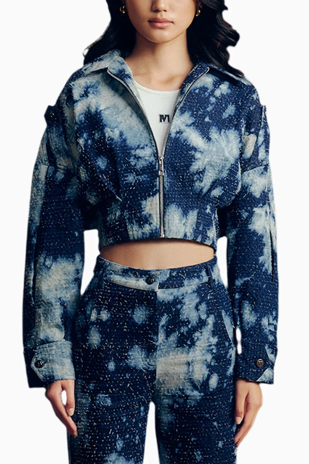Distressed Denim Cloudwash Jacket With Pants