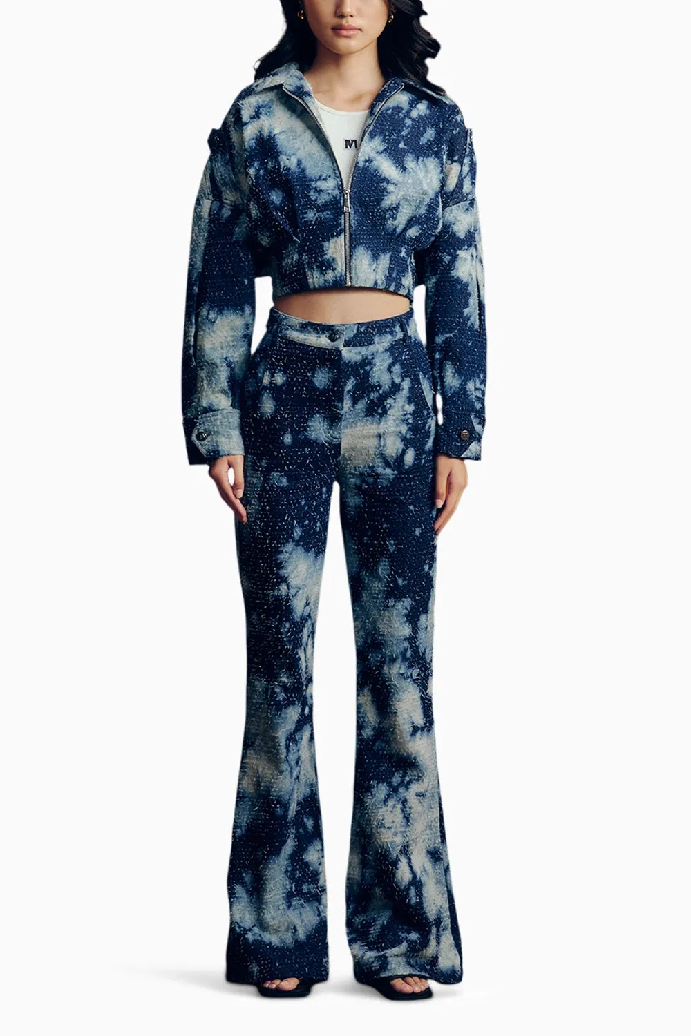 Distressed Denim Cloudwash Jacket With Pants