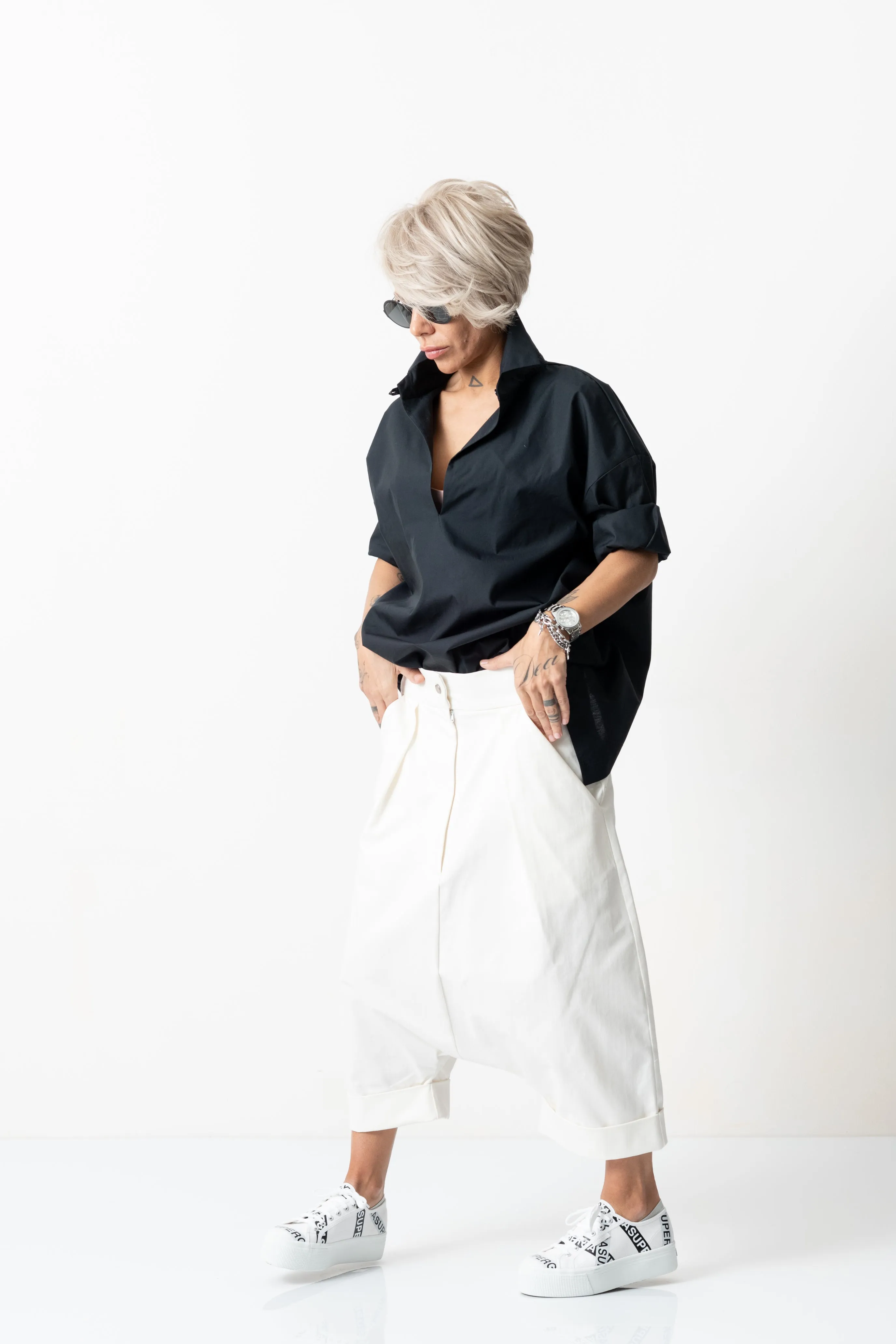 Drop Crotch Jeans   Black Shirt Outfit Set