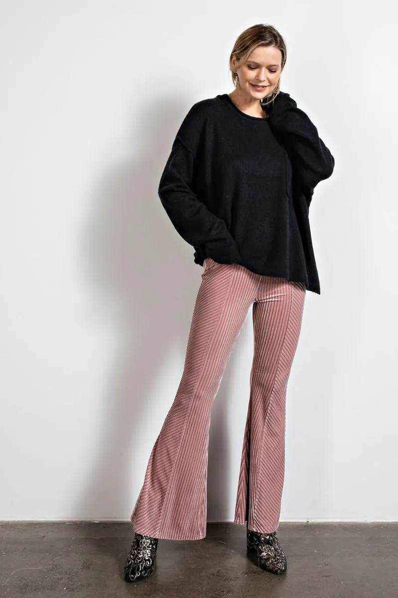 Easel Velvet Surface Velour Bell Bottom Flared Hem Pants by Sensual Fashion Boutique
