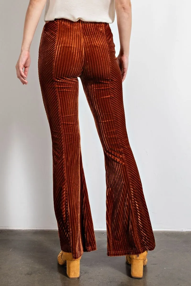 Easel Velvet Surface Velour Bell Bottom Flared Hem Pants by Sensual Fashion Boutique