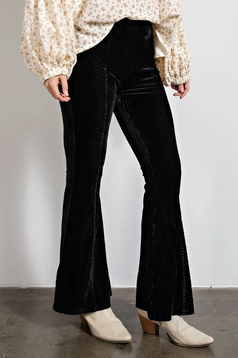 Easel Velvet Surface Velour Bell Bottom Flared Hem Pants by Sensual Fashion Boutique