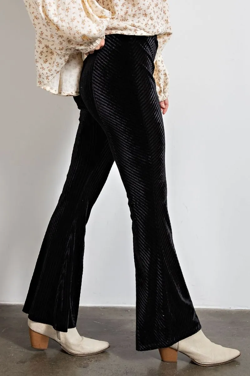 Easel Velvet Surface Velour Bell Bottom Flared Hem Pants by Sensual Fashion Boutique