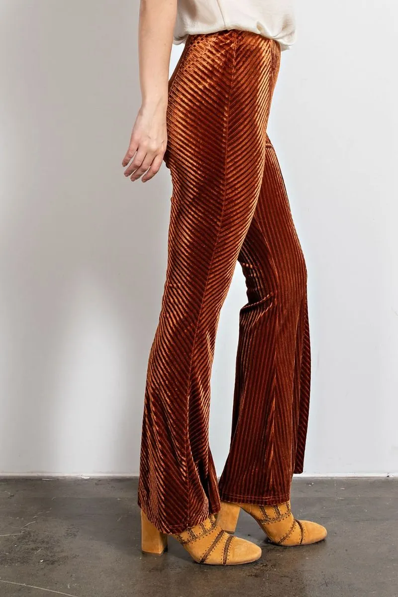 Easel Velvet Surface Velour Bell Bottom Flared Hem Pants by Sensual Fashion Boutique