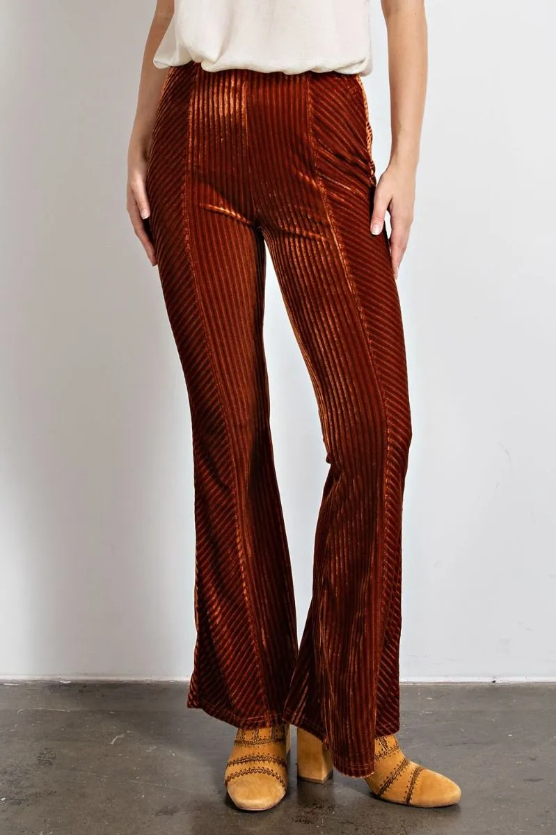 Easel Velvet Surface Velour Bell Bottom Flared Hem Pants by Sensual Fashion Boutique