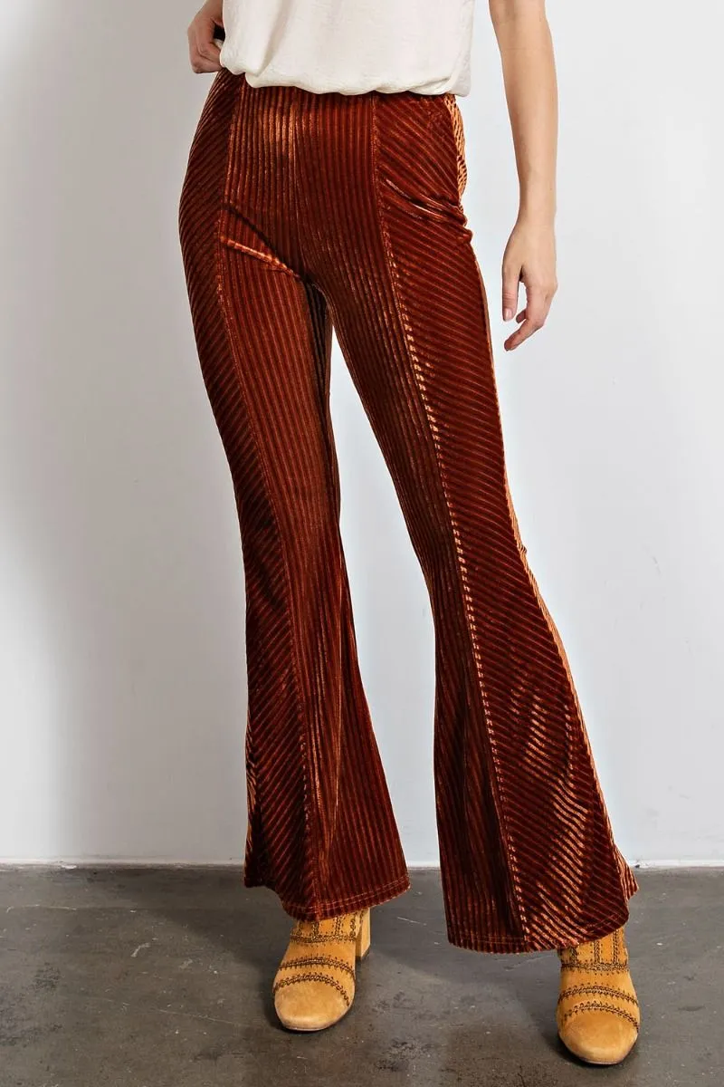 Easel Velvet Surface Velour Bell Bottom Flared Hem Pants by Sensual Fashion Boutique