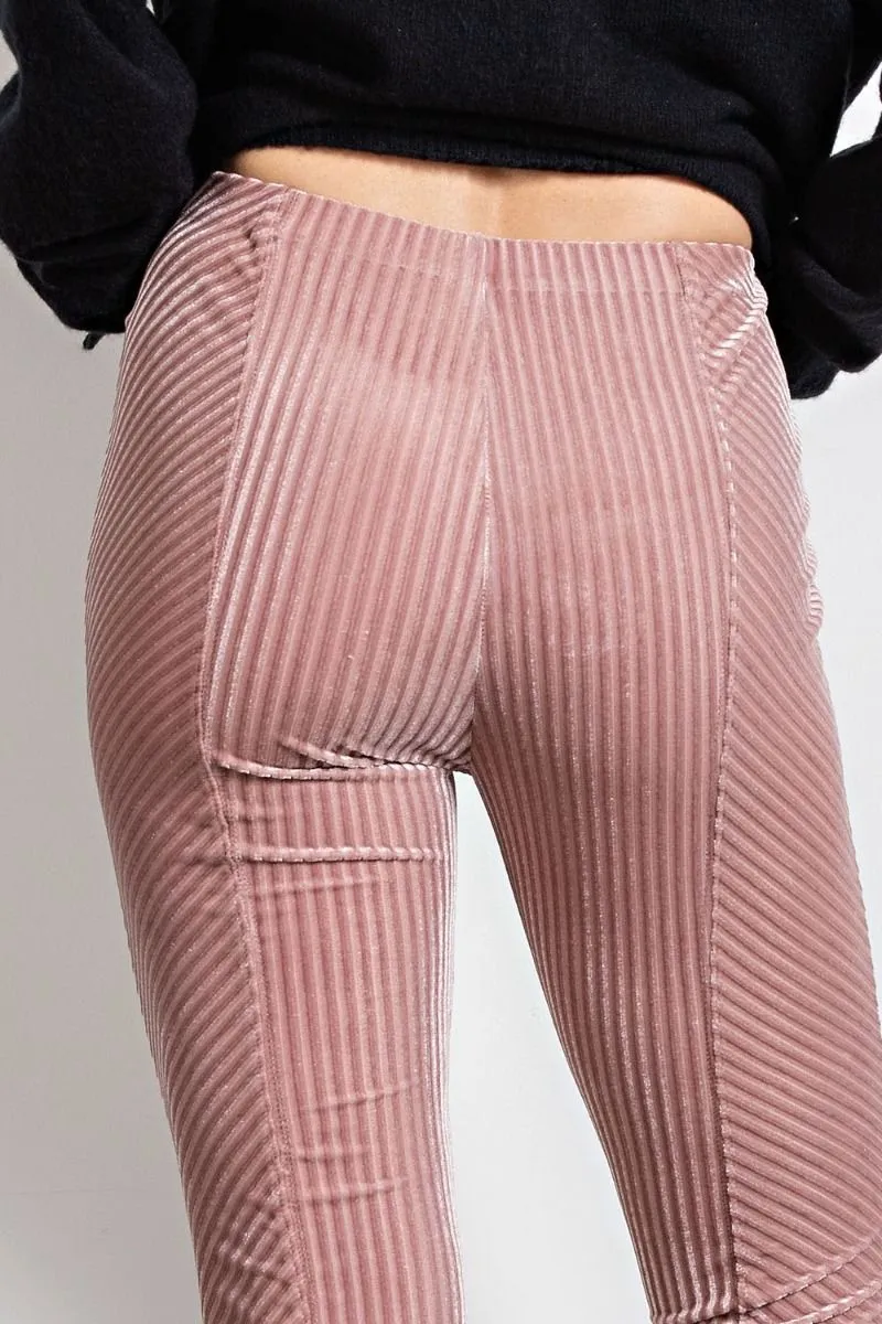 Easel Velvet Surface Velour Bell Bottom Flared Hem Pants by Sensual Fashion Boutique