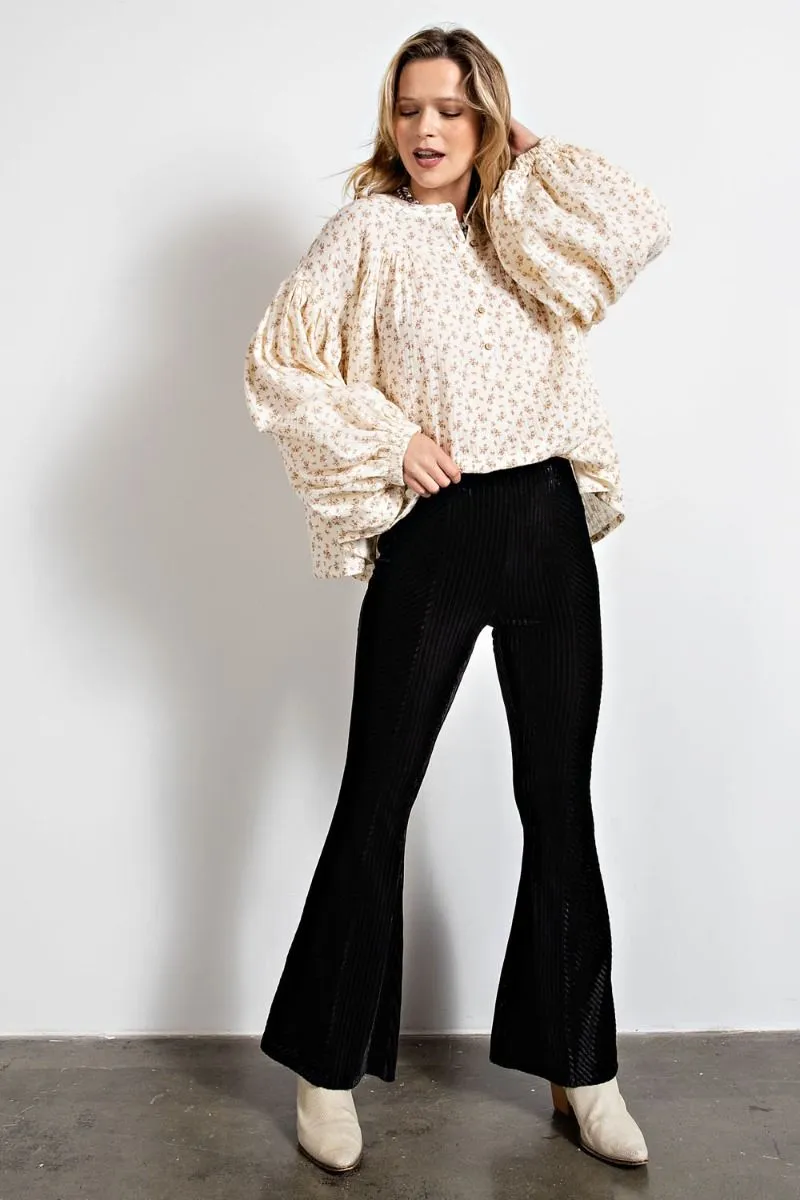Easel Velvet Surface Velour Bell Bottom Flared Hem Pants by Sensual Fashion Boutique