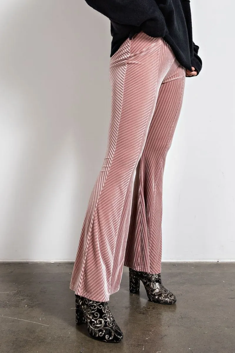 Easel Velvet Surface Velour Bell Bottom Flared Hem Pants by Sensual Fashion Boutique