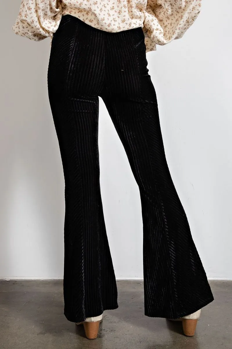 Easel Velvet Surface Velour Bell Bottom Flared Hem Pants by Sensual Fashion Boutique