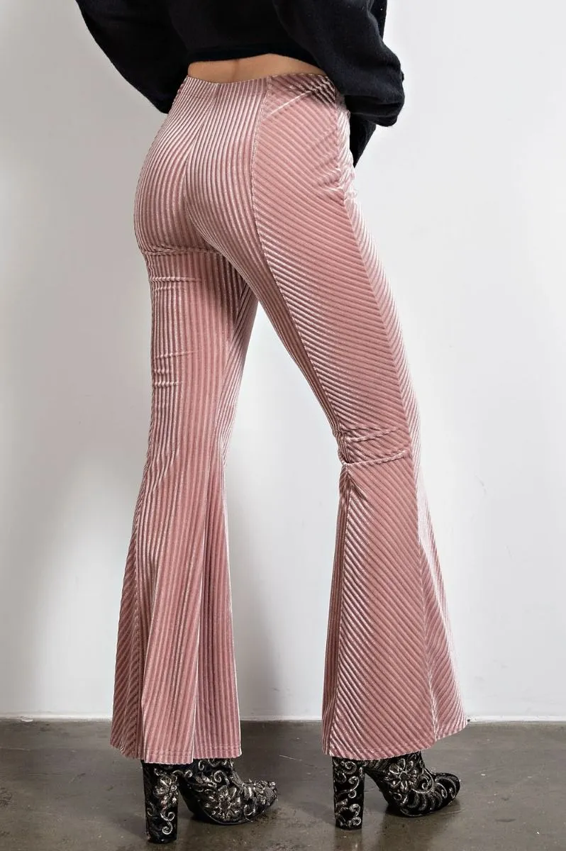 Easel Velvet Surface Velour Bell Bottom Flared Hem Pants by Sensual Fashion Boutique
