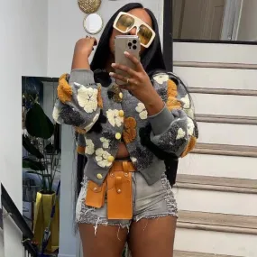 Flowered woman cropped jacket