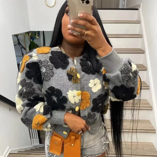 Flowered woman cropped jacket