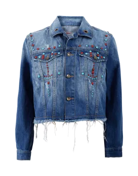 Fray Denim Embroidered Jacket